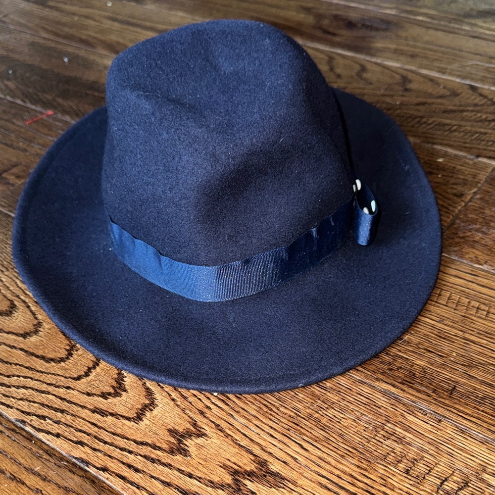 LANCASTER WOOL Stylish Black Fedora Hat Navy Blue